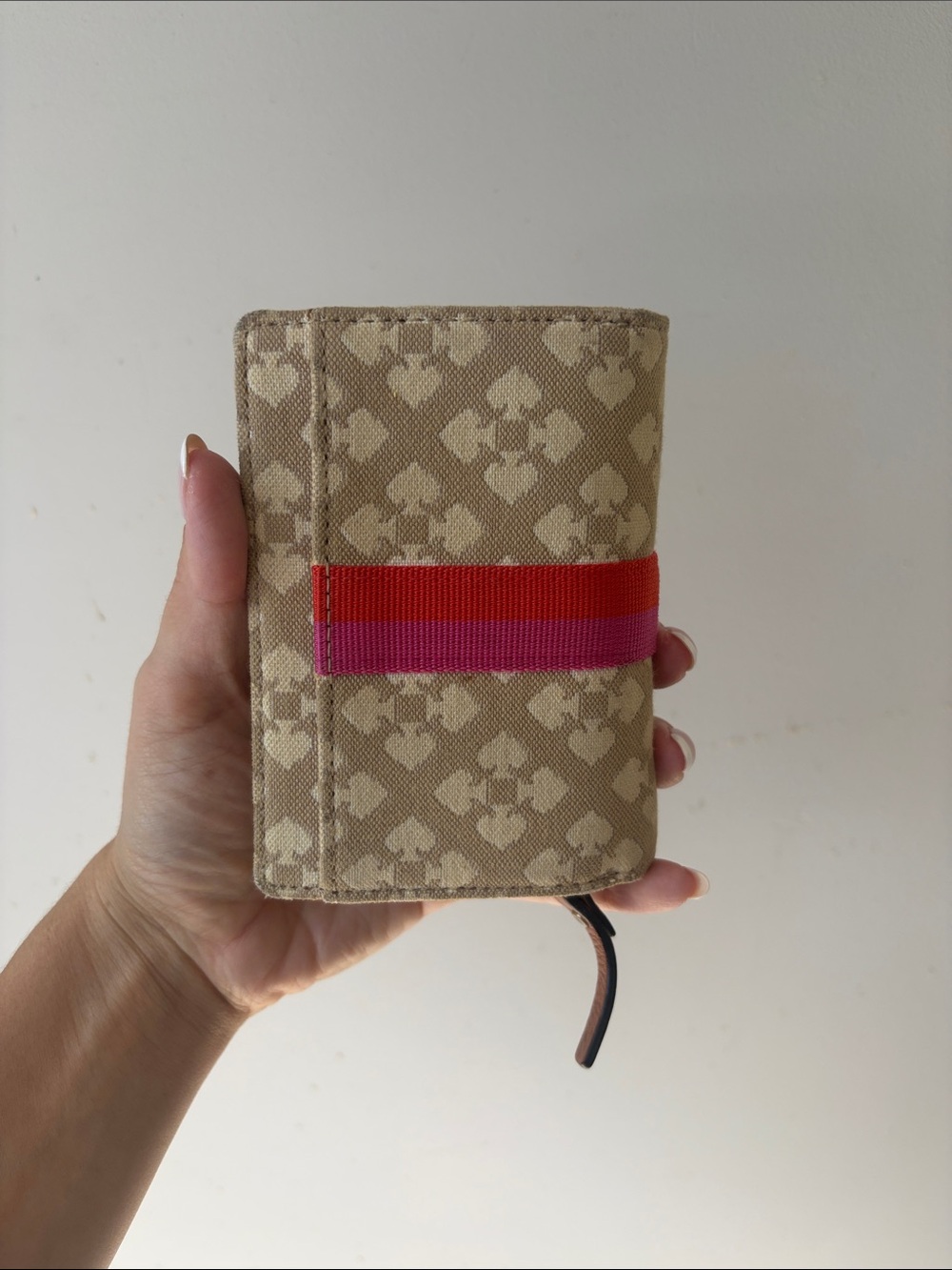kate spade Beige Card Case with Pink and Red Center Stripe - Picture 4 of 4